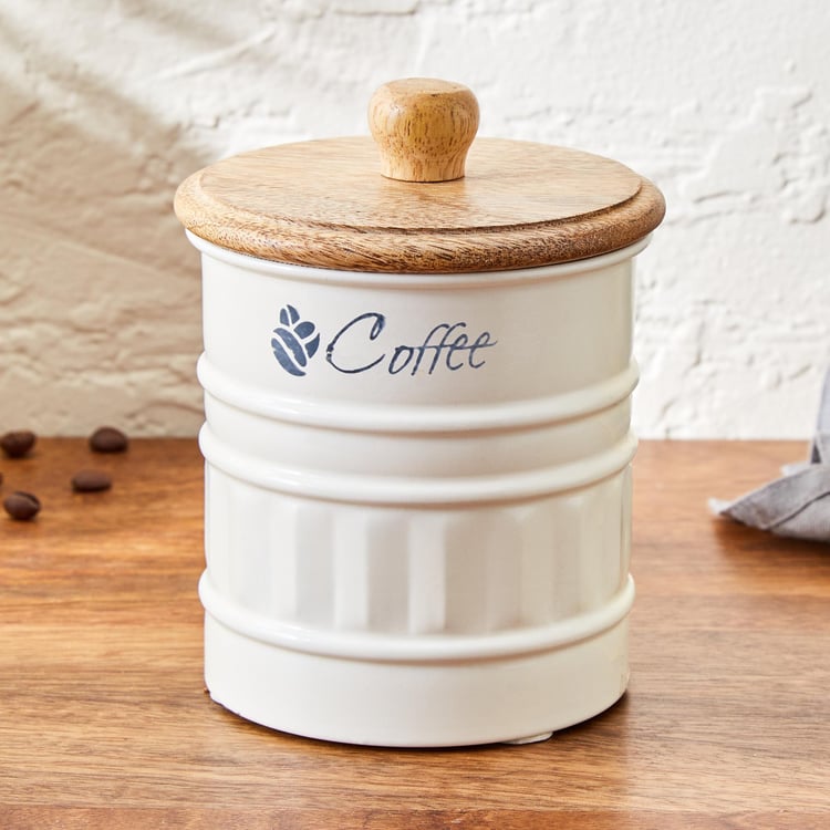 Metal Coffee Storage Canister With Mango Wood Lid
