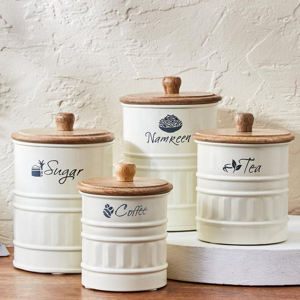 Metal Coffee Storage Canister With Mango Wood Lid