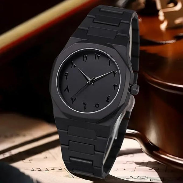 Arabian | Aura Dial & Polycarbonate (Platic) Charcoal Minimalist Arabic Aura Watch Black Analog Arabian Numeral Watches for Man Offer & Boys | Premium Stylish Man Watch for Men Arabic (Black)